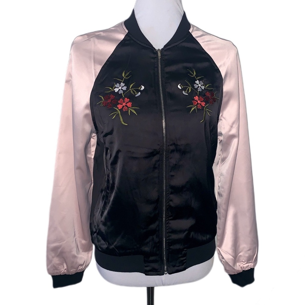 Satin embroidered bomber jacket